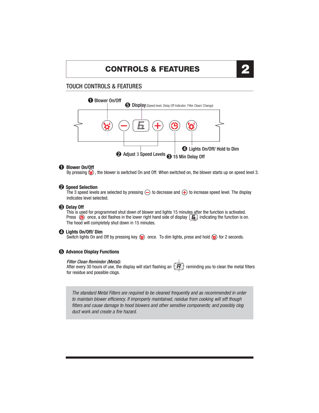 Jenn-Air JXT5830, JXT5836 warranty Touch Controls & Features 