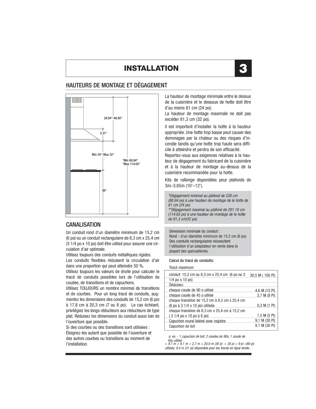 Jenn-Air JXT8042ADS specifications Hauteurs DE Montage ET Dégagement, Canalisation 