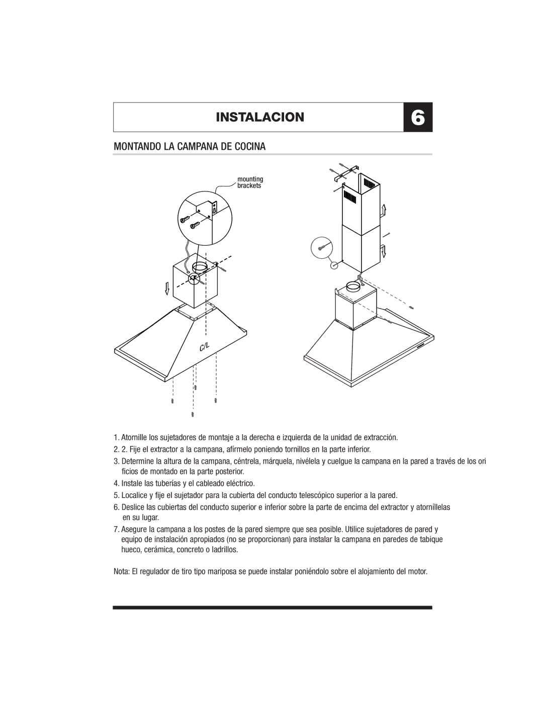 Jenn-Air JXT8042ADS specifications INSTALACION6, Montando LA Campana DE Cocina 