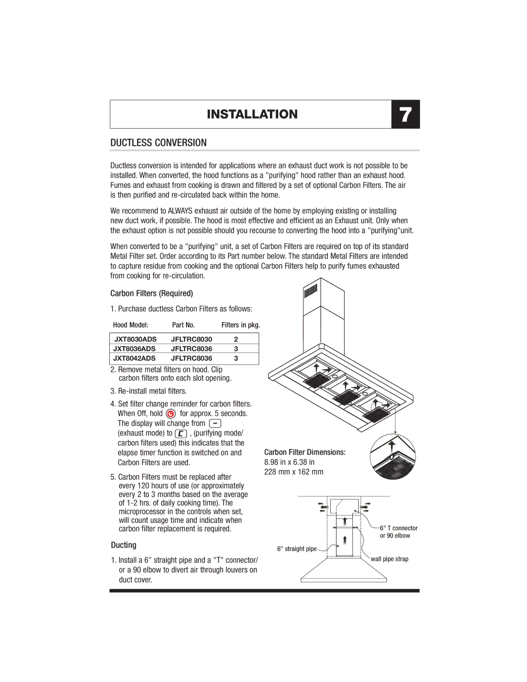 Jenn-Air JXT8042ADS specifications INSTALLATION7, Ductless Conversion 