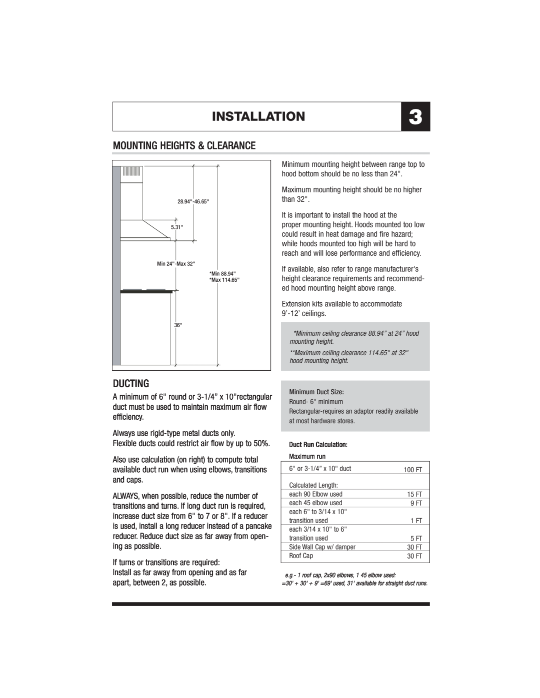 Jenn-Air JXT8042ADS specifications INSTALLATION3, Mounting Heights & Clearance, Ducting 