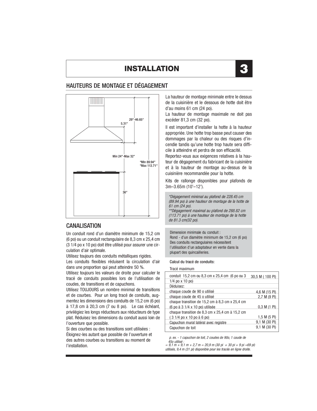 Jenn-Air JXT8142ADS, JXT8136ADS specifications Hauteurs DE Montage ET Dégagement, Canalisation 