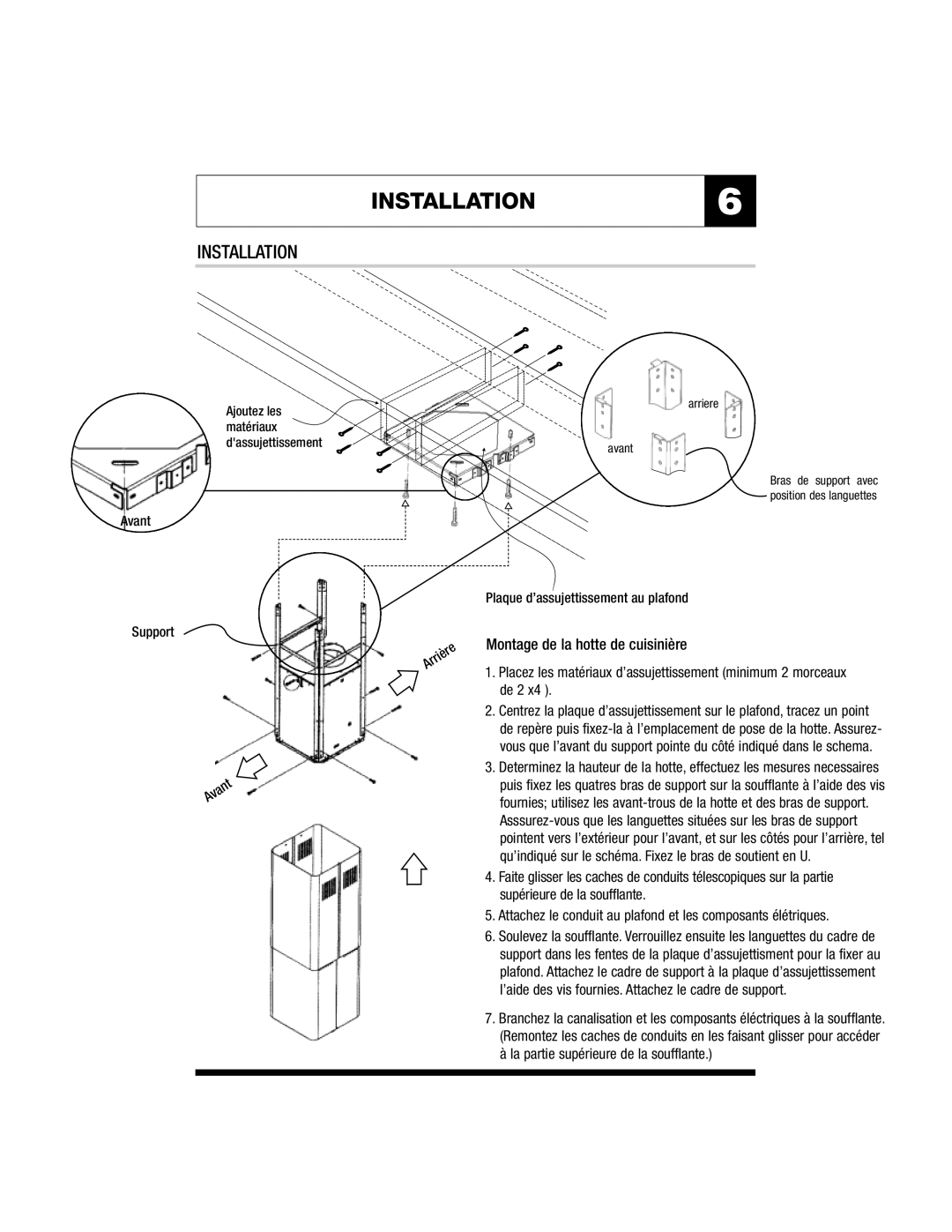 Jenn-Air JXT8136ADS, JXT8142ADS specifications INSTALLATION6, Attachez le conduit au plafond et les composants élétriques 