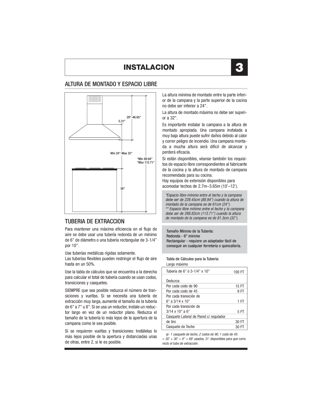 Jenn-Air JXT8136ADS, JXT8142ADS specifications INSTALACION3, Altura DE Montado Y Espacio Libre, Tuberia DE Extraccion 