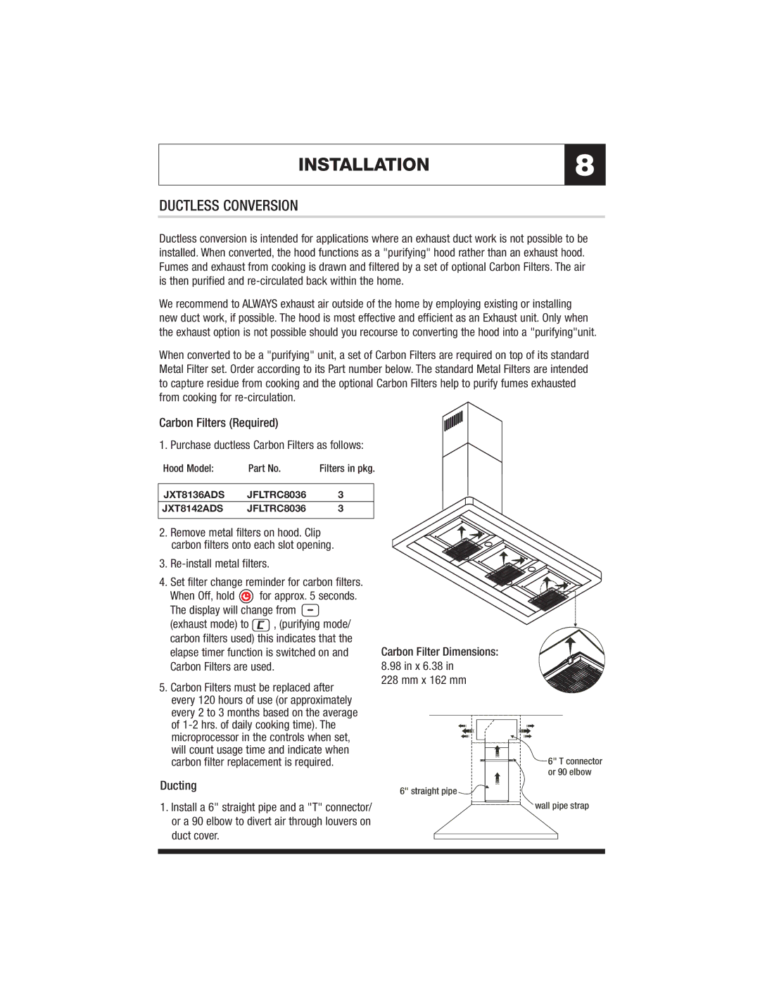 Jenn-Air JXT8142ADS, JXT8136ADS specifications INSTALLATION8, Ductless Conversion 