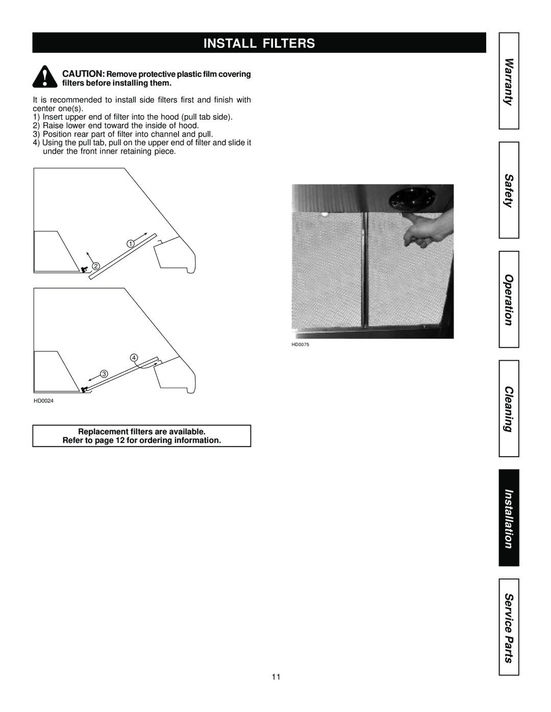 Jenn-Air JXT9048BDP, JXT9030BDP, JXT9036BDP installation manual Install Filters 