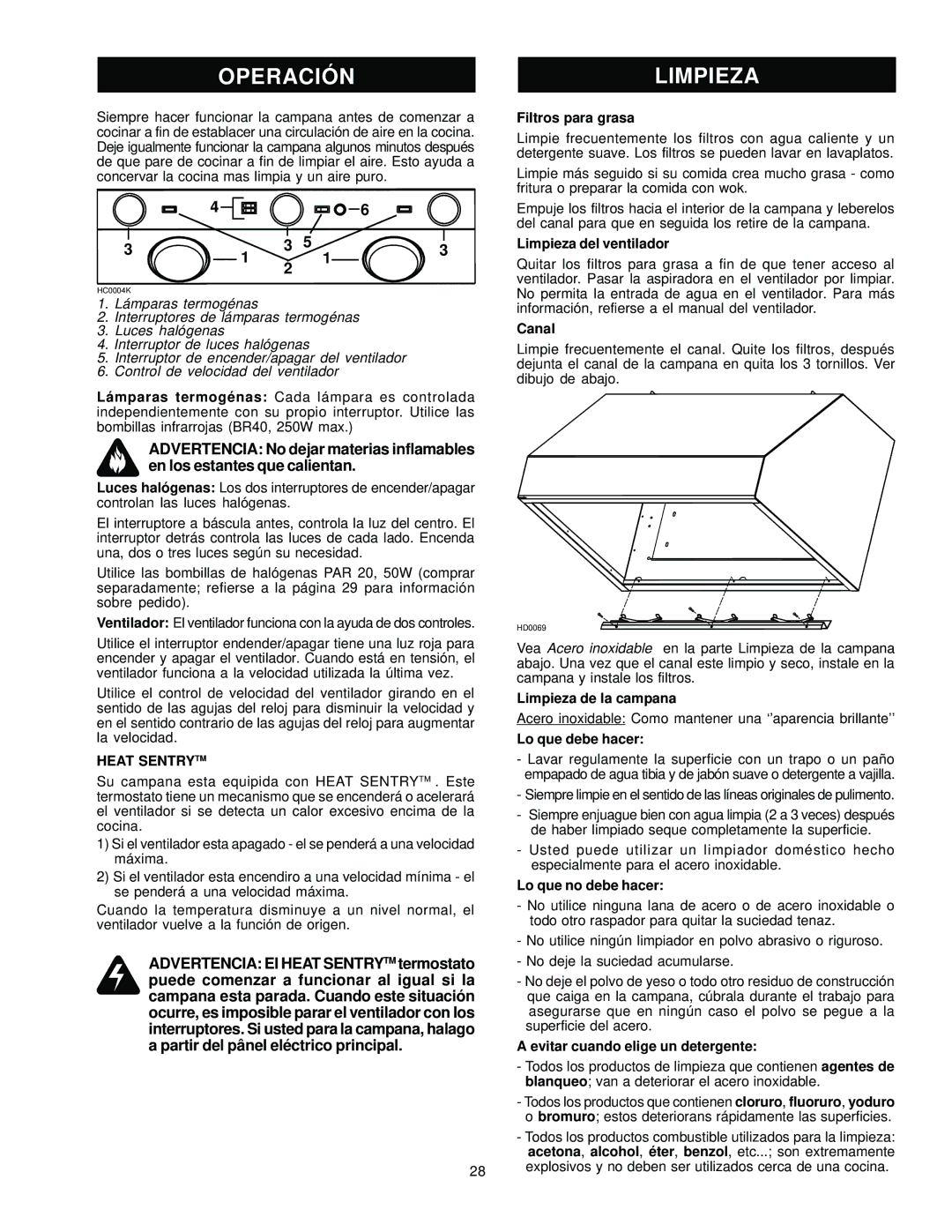 Jenn-Air JXT9036BDP, JXT9030BDP, JXT9048BDP installation manual Operación Limpieza, Heat Sentrytm 