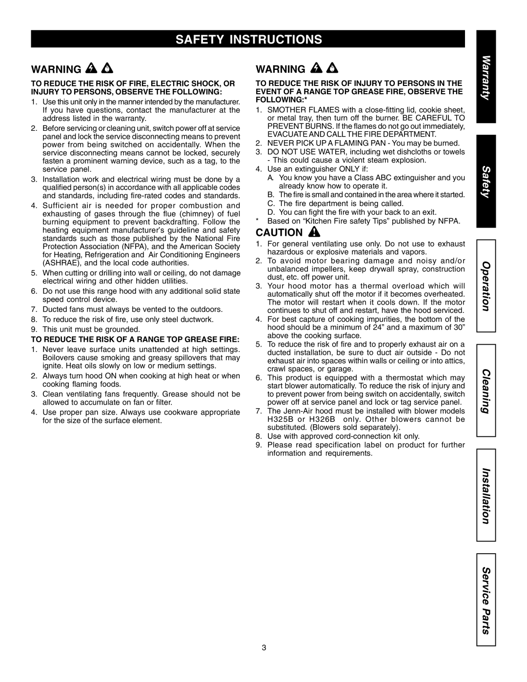 Jenn-Air JXT9030BDP, JXT9036BDP, JXT9048BDP Safety Instructions, To Reduce the Risk of a Range TOP Grease Fire 