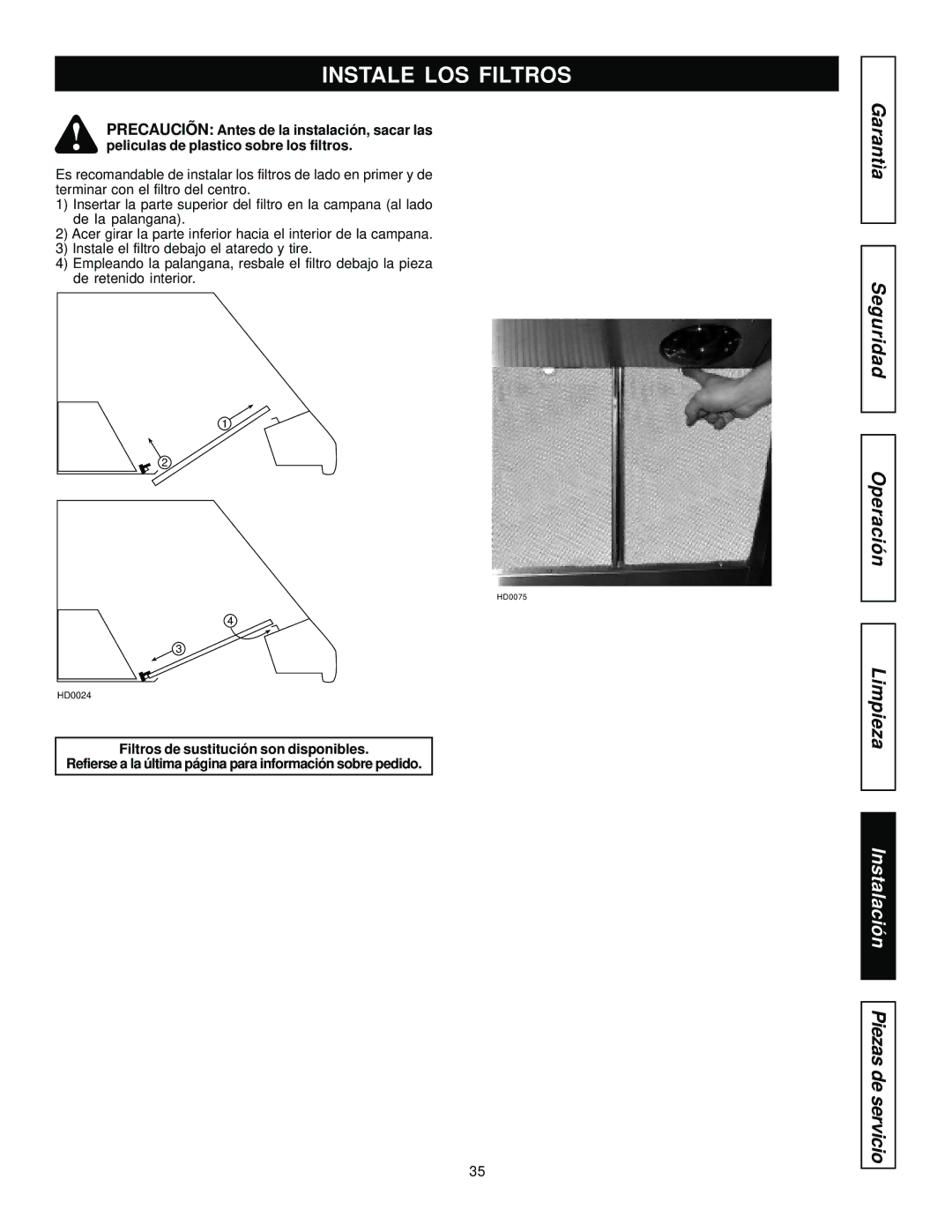 Jenn-Air JXT9048BDP, JXT9030BDP, JXT9036BDP installation manual Instale LOS Filtros 