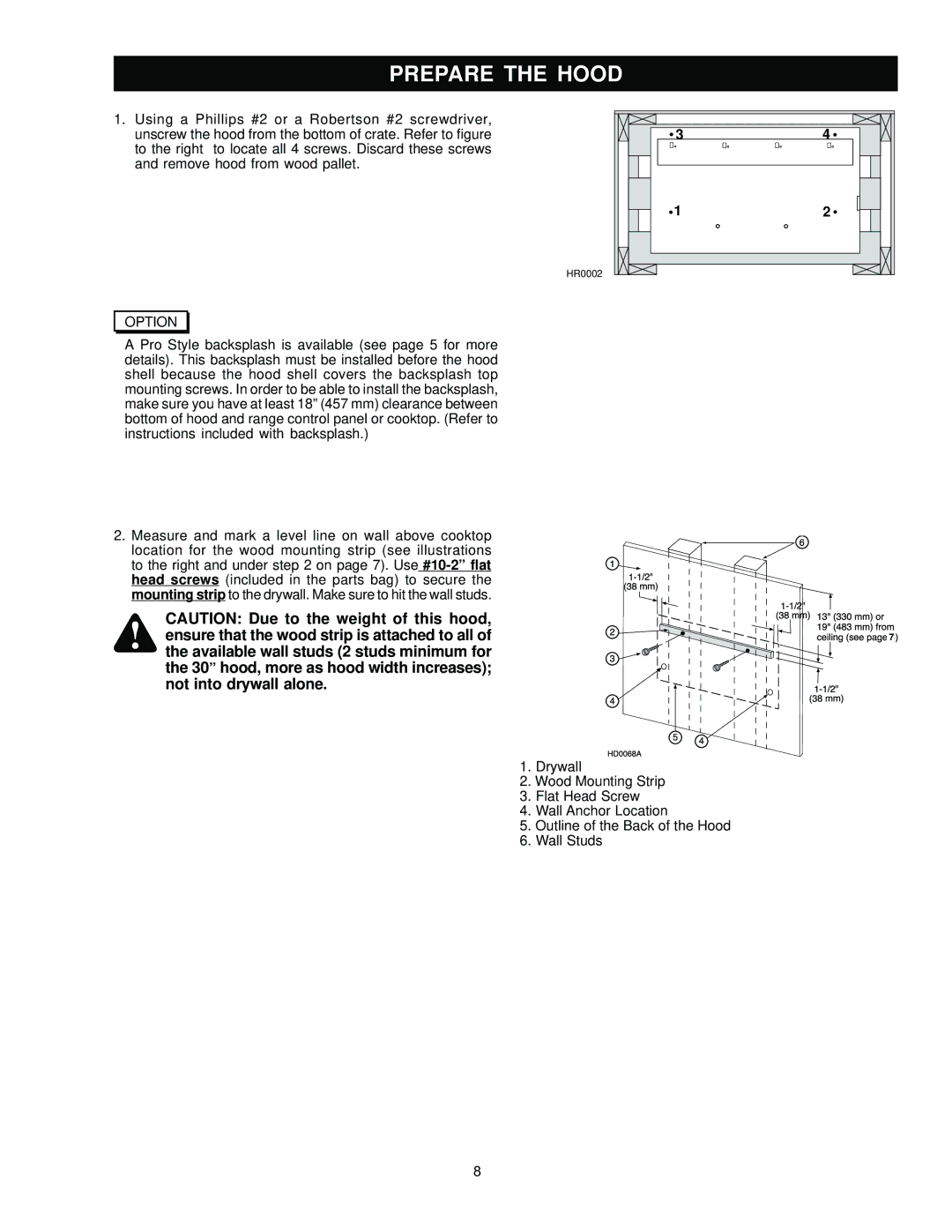 Jenn-Air JXT9048BDP, JXT9030BDP, JXT9036BDP installation manual Prepare the Hood, Option 