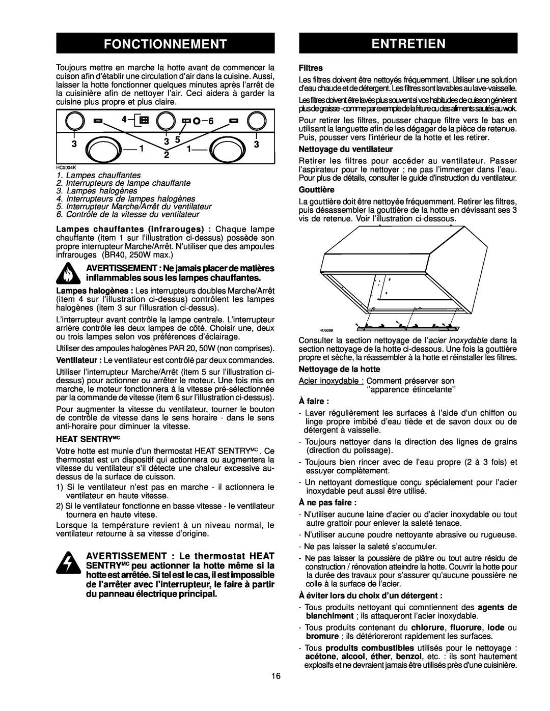 Jenn-Air JXT9036BDP Fonctionnement, Entretien, Lampes chauffantes 2. Interrupteurs de lampe chauffante, Heat Sentrymc 