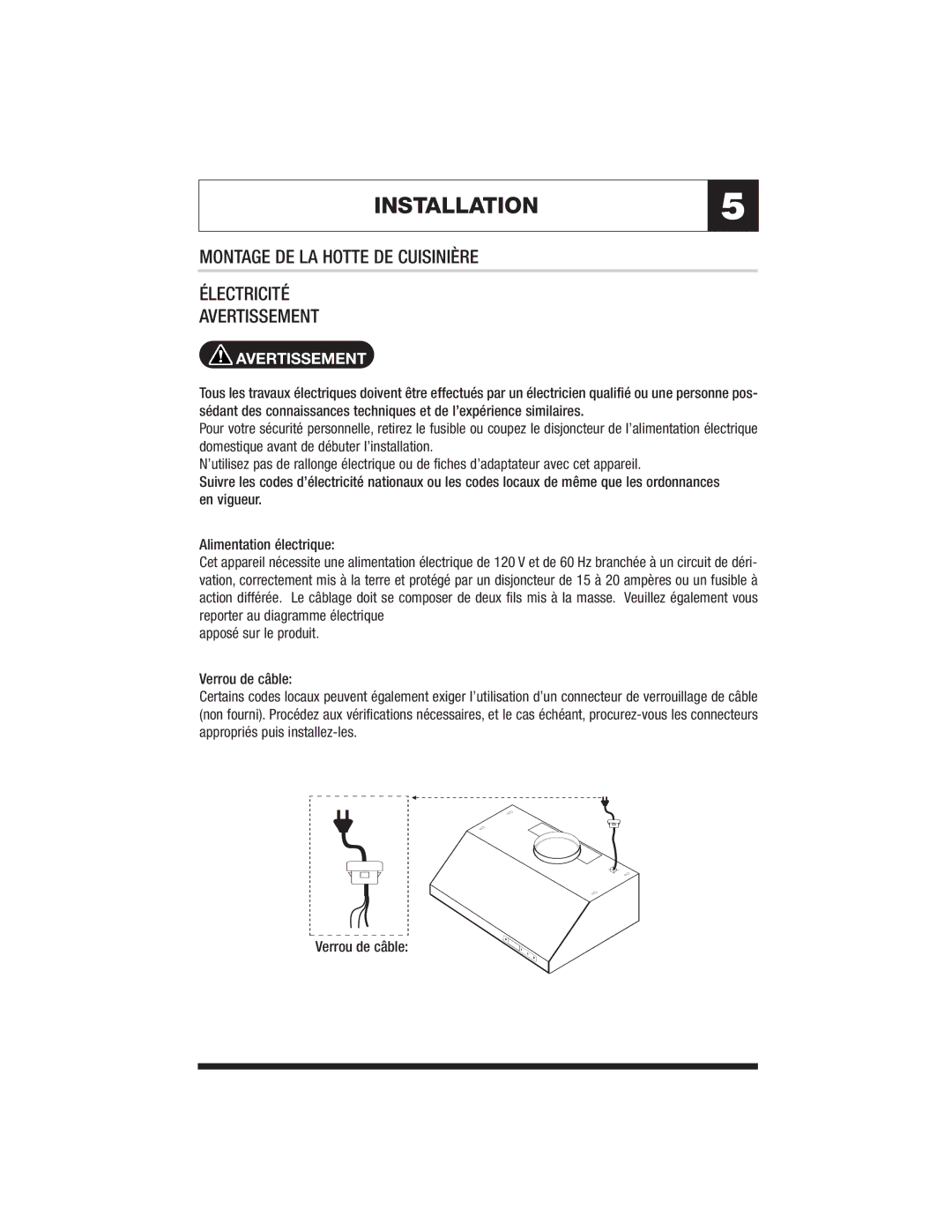 Jenn-Air JXT9130CDP, JXT9136CDP specifications Montage DE LA Hotte DE Cuisinière, Avertissement 