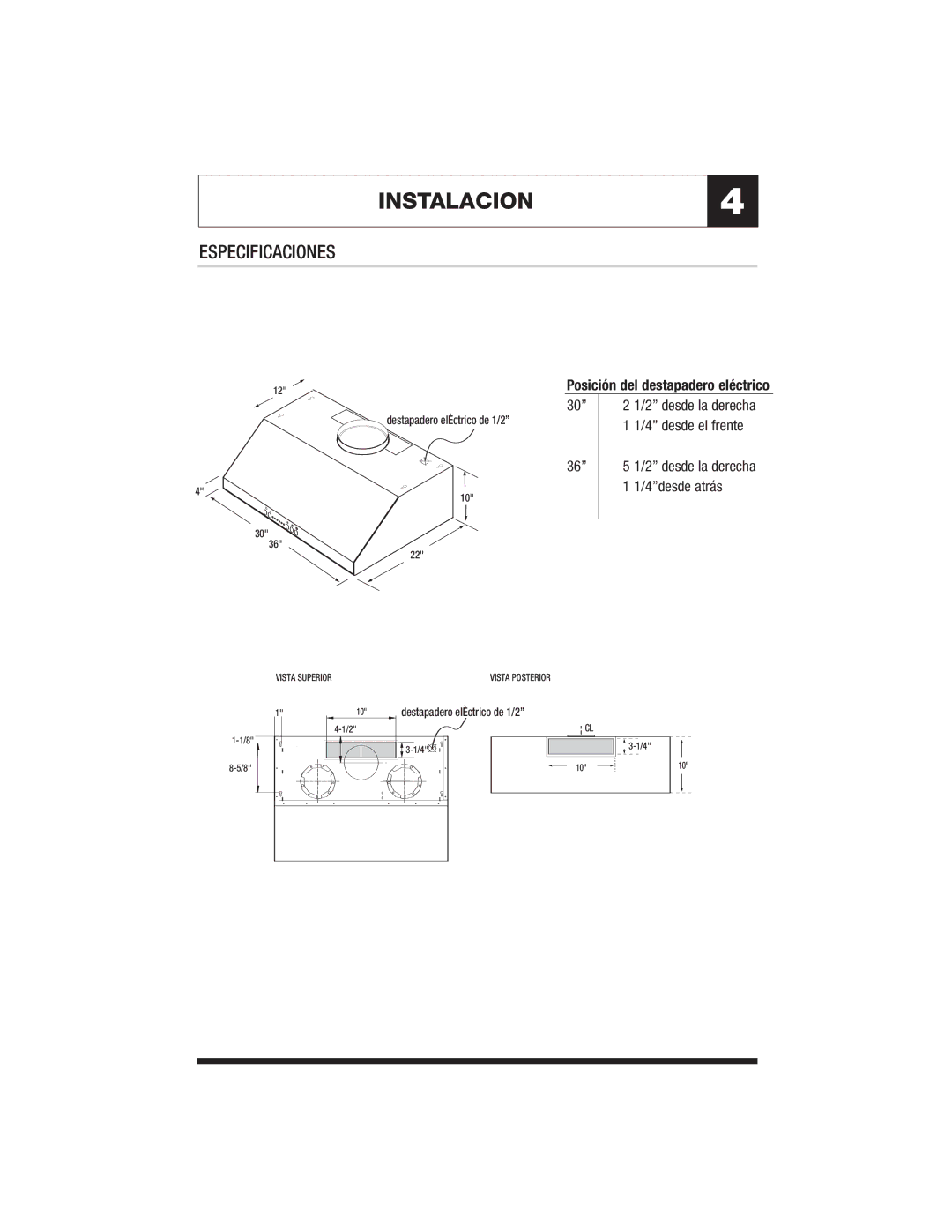 Jenn-Air JXT9136CDP, JXT9130CDP specifications INSTALACION4, Especificaciones, Desde el frente, 4desde atrás 