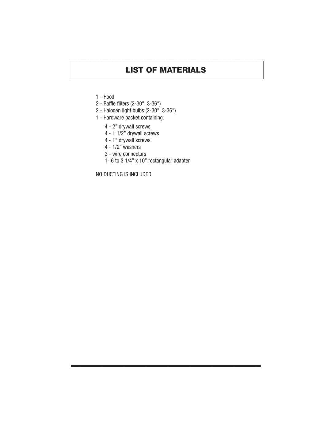 Jenn-Air JXT9130CDP, JXT9136CDP specifications List of Materials 