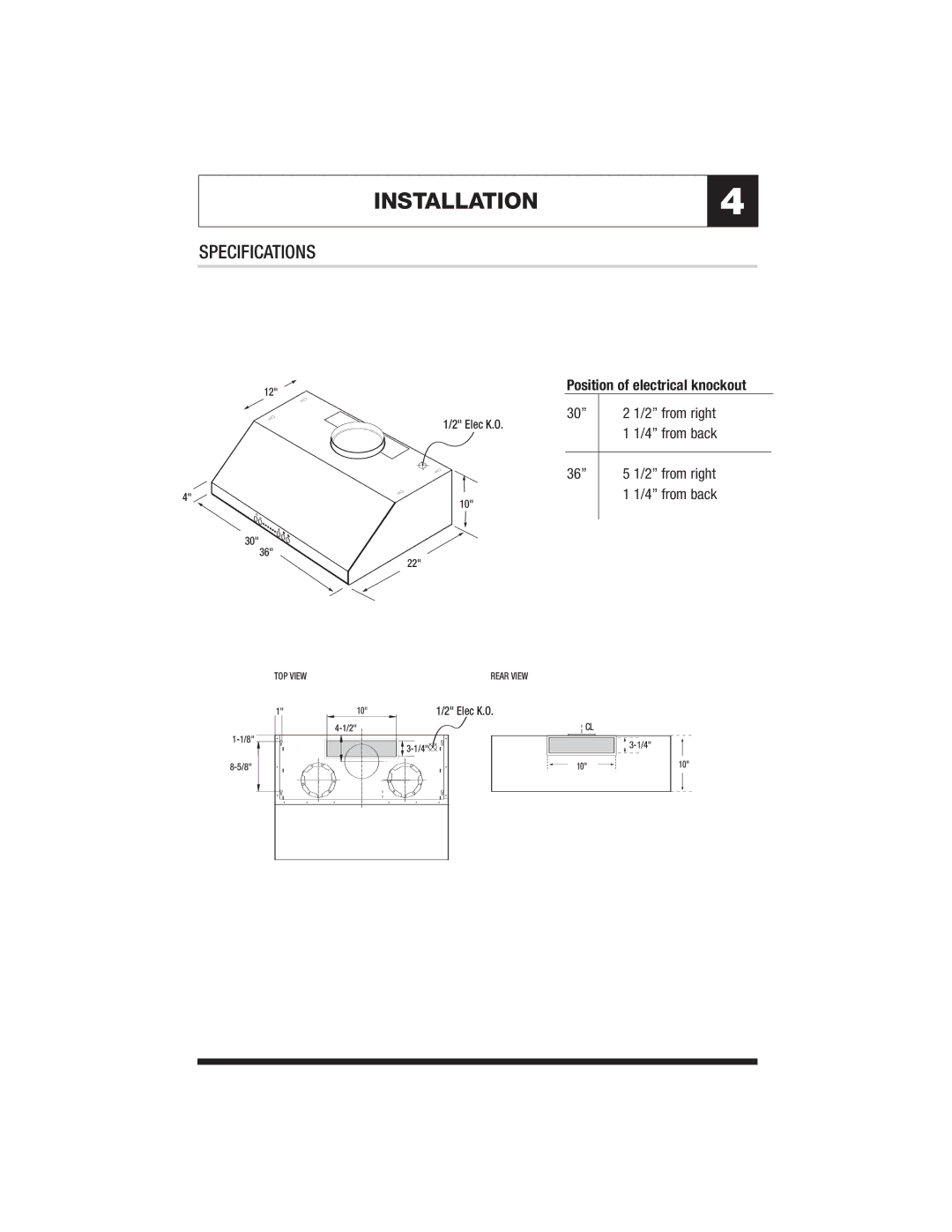 Jenn-Air JXT9136CDP, JXT9130CDP specifications INSTALLATION4, Specifications, From right, From back 