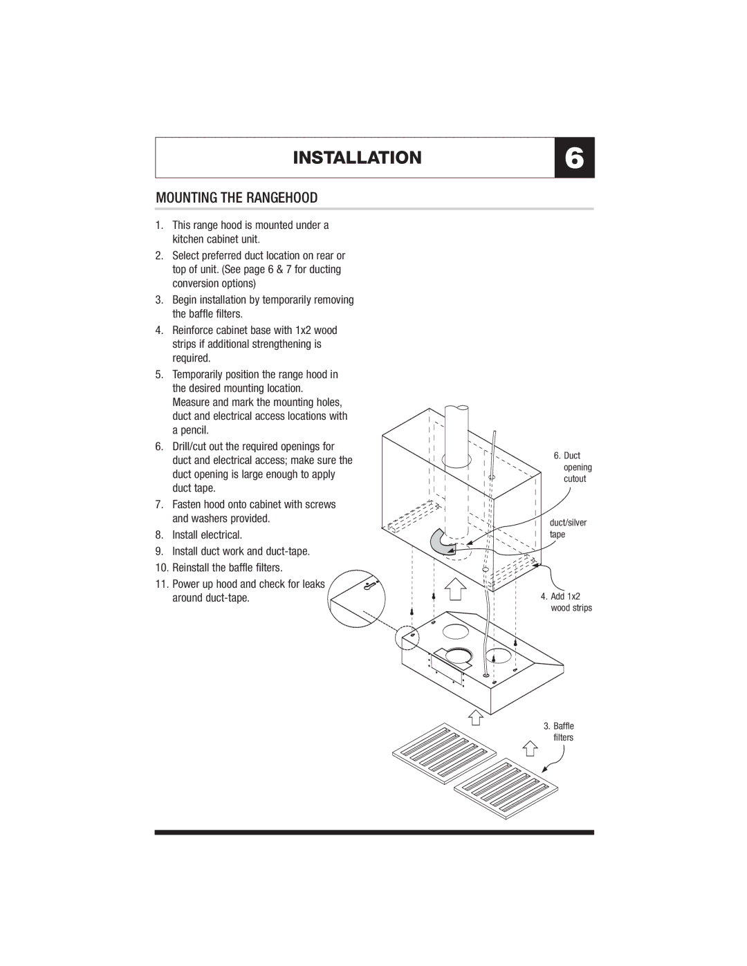 Jenn-Air JXT9136CDP, JXT9130CDP specifications Installation, Mounting the Rangehood, Around duct-tape 