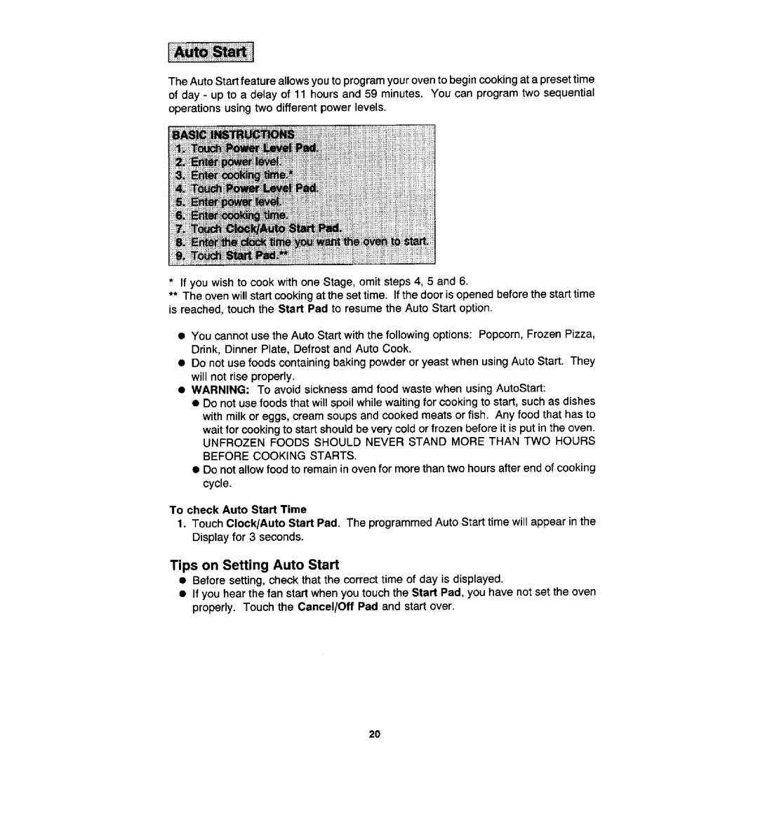 Jenn-Air M170 manual Tips on Setting Auto Start 