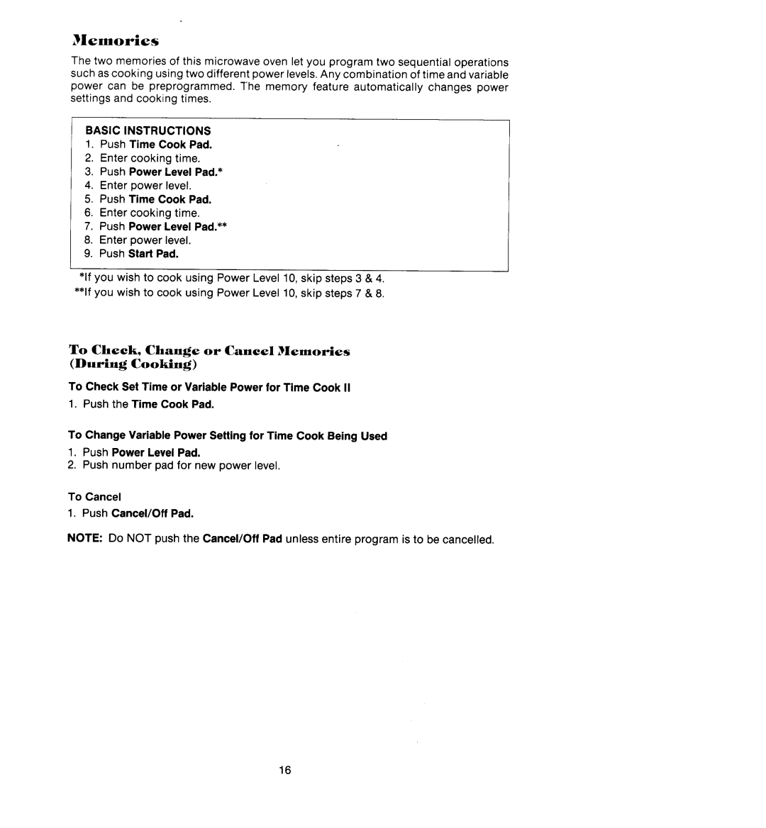 Jenn-Air M418, M438 manual To Check, Change or Cancel Memories During Cooking 