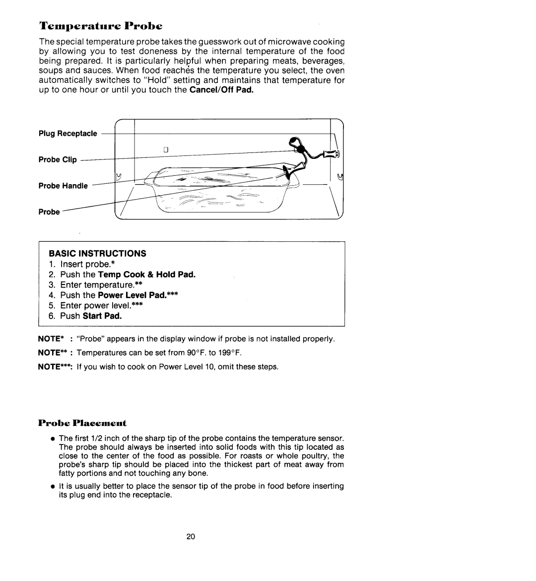 Jenn-Air M418, M438 manual Probe Clip, Probe Placement 