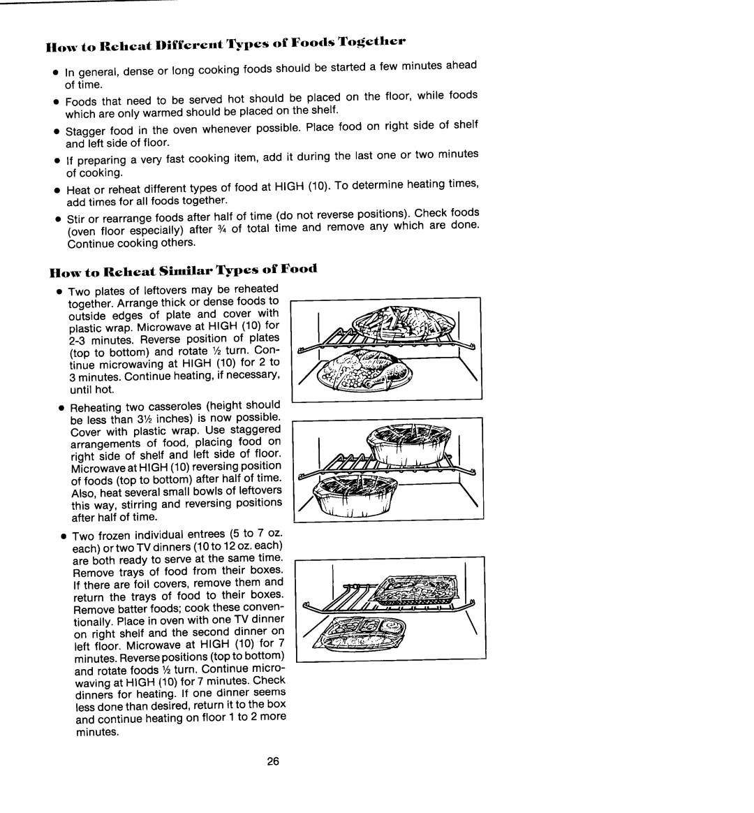 Jenn-Air M418, M438 manual Ilow to Reheat Different Types of Foods Together, How to Reheat Similar Types of Food 