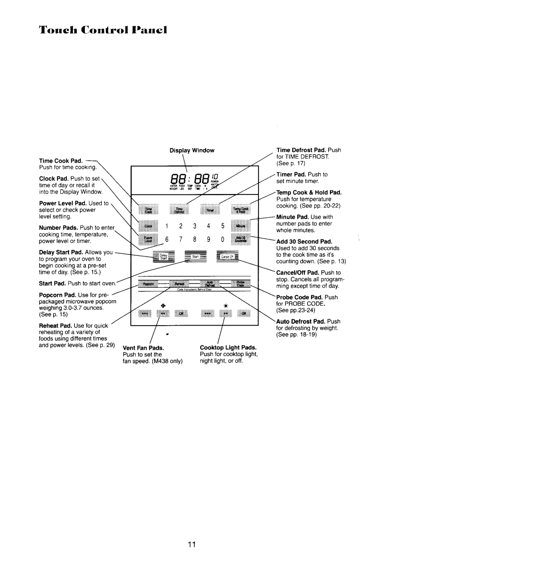 Jenn-Air M438, M418 manual Touch Control Panel, Clock 