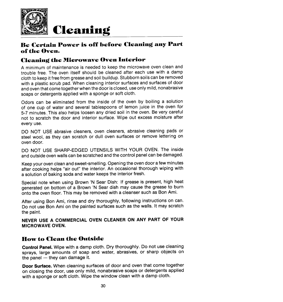 Jenn-Air M418, M438 manual Cleaning the Microwave Oven Interior, How to Clean the Outside 