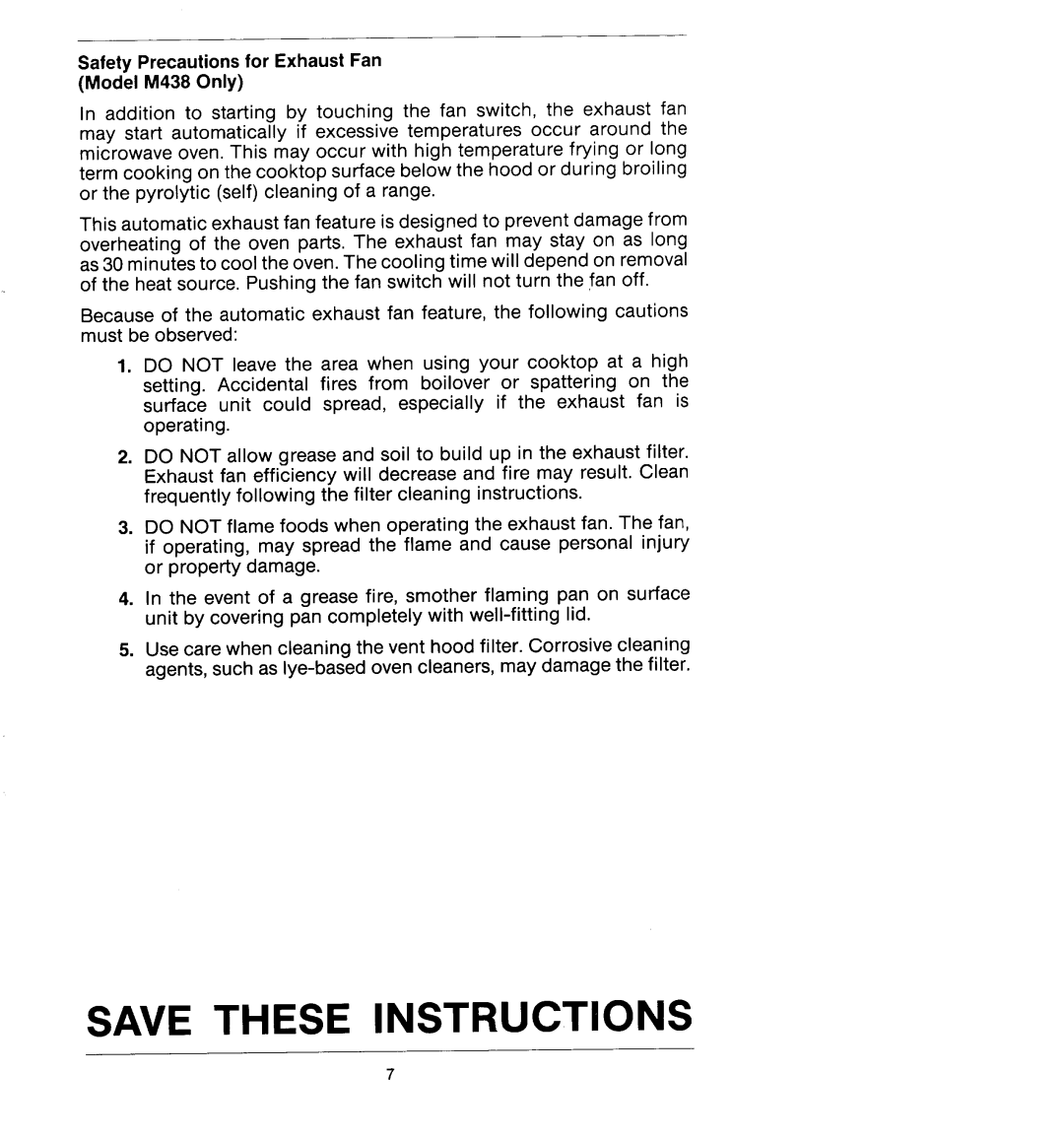Jenn-Air M438, M418 manual Save These Instructions 