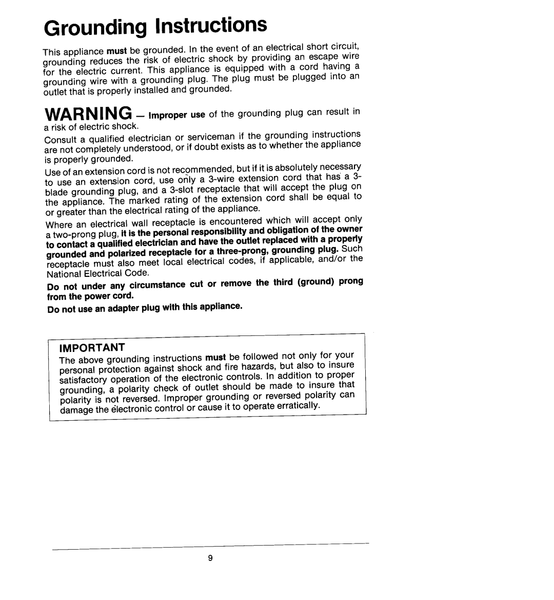 Jenn-Air M438, M418 manual Grounding Instructions 