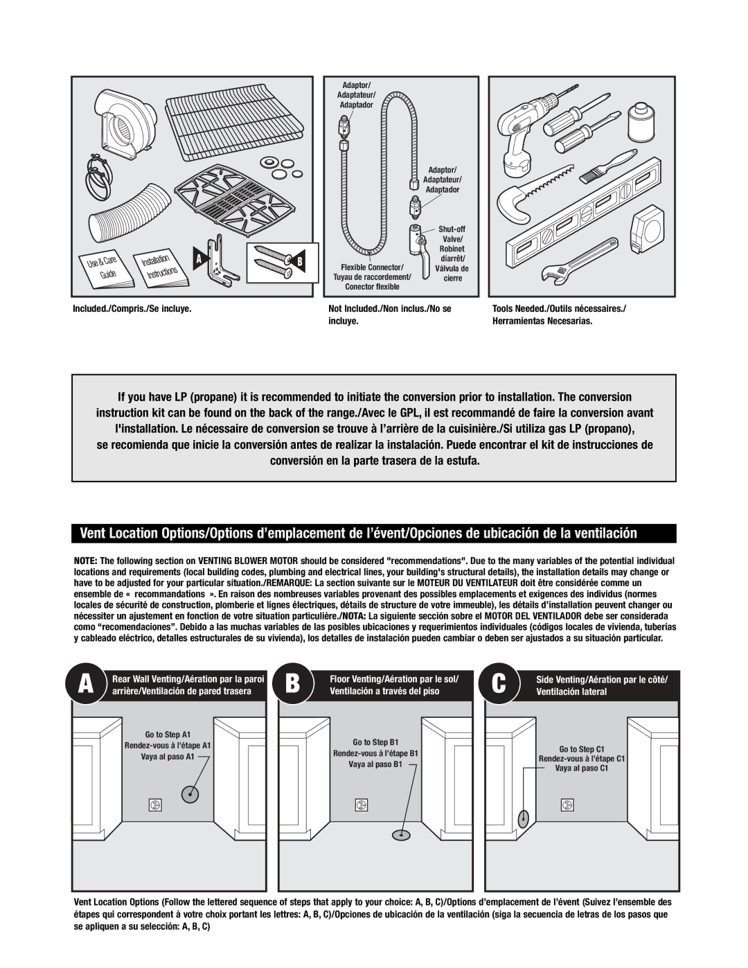 Jenn-Air Oven manual Conversión en la parte trasera de la estufa, Included./Compris./Se incluye, Herramientas Necesarias 