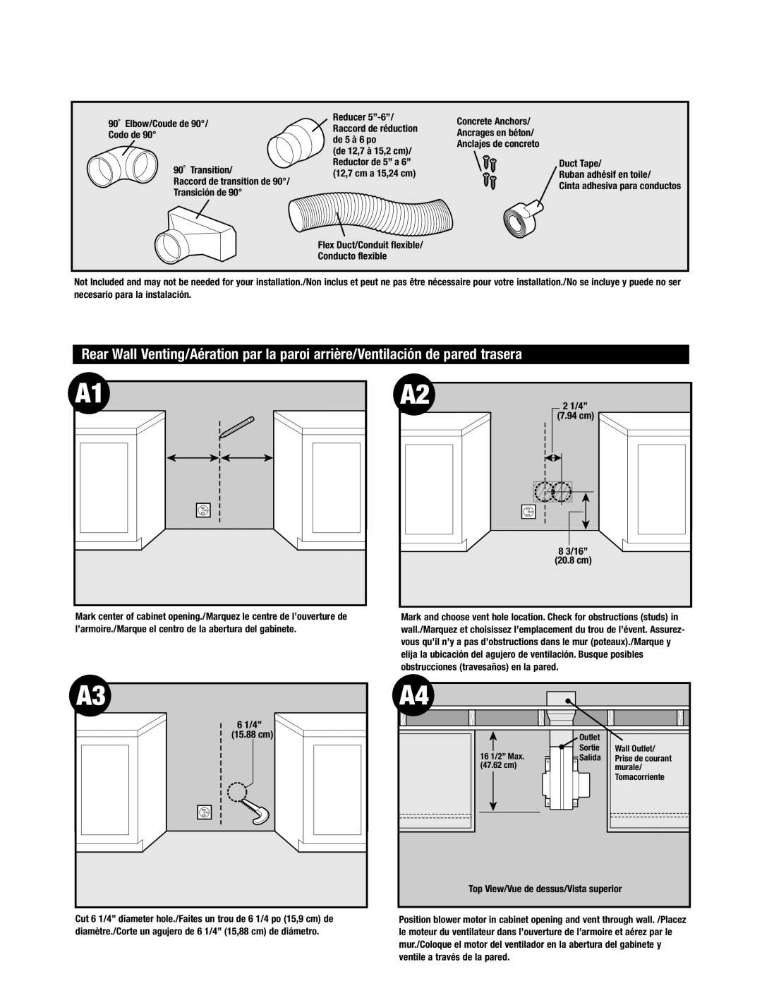 Jenn-Air Oven manual 90˚ Elbow/Coude de 90/ Codo de 90˚ Transition, Reducer, 15.88 cm 