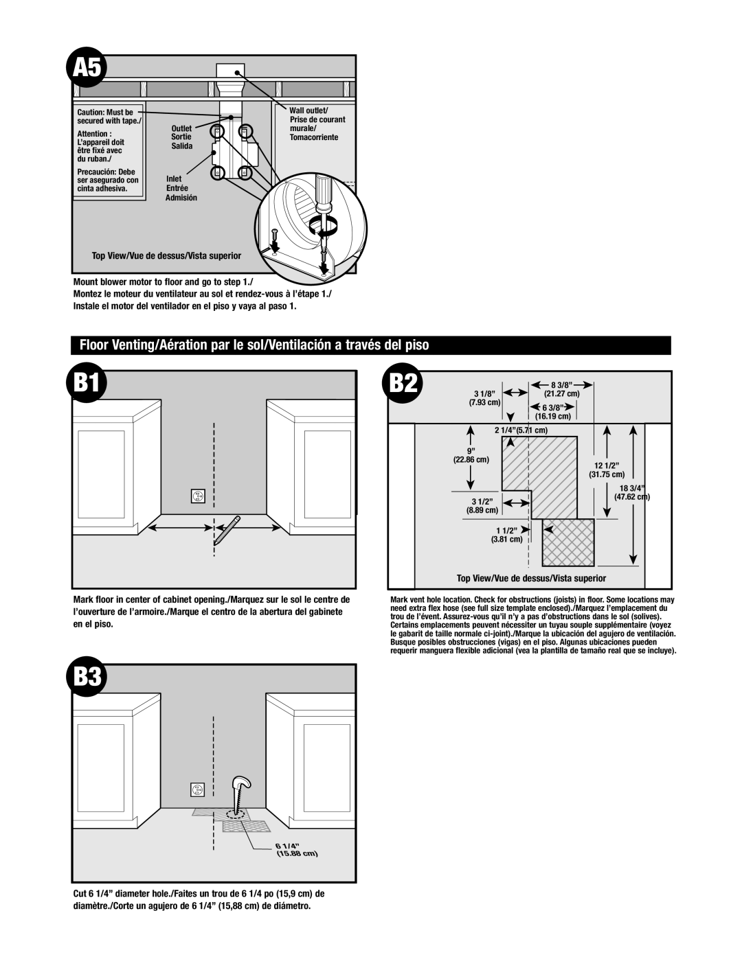 Jenn-Air Oven manual Outlet Sortie Salida Inlet Entrée Admisión, 45.71 cm, 22.86 cm, 89 cm 