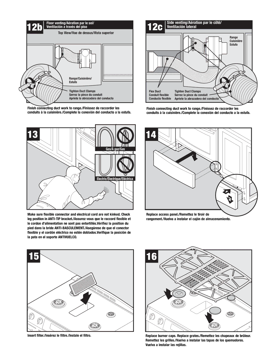 Jenn-Air Oven manual 12b, 12c, Insert filter./Insérez le filtre./Instale el filtro, Range Cuisinière Estufa 