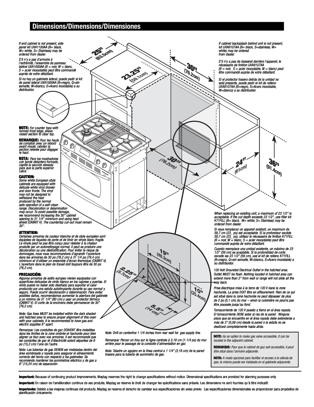 Jenn-Air Oven manual Dimensions/Dimensions/Dimensiones, 210”, 76.30” 2cm, Precaución, 48.19” 3cm 