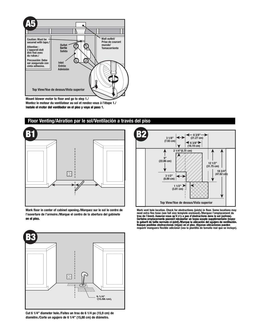 Jenn-Air Oven manual Floor Venting/Aération par le sol/Ventilación a través del piso, Top View/Vue de dessus/Vista superior 