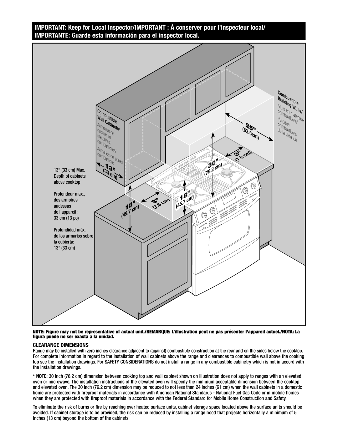 Jenn-Air Oven manual 625”, IMPORTANTE Guarde esta información para el inspector local, Clearance Dimensions, 18”3, ui bus 