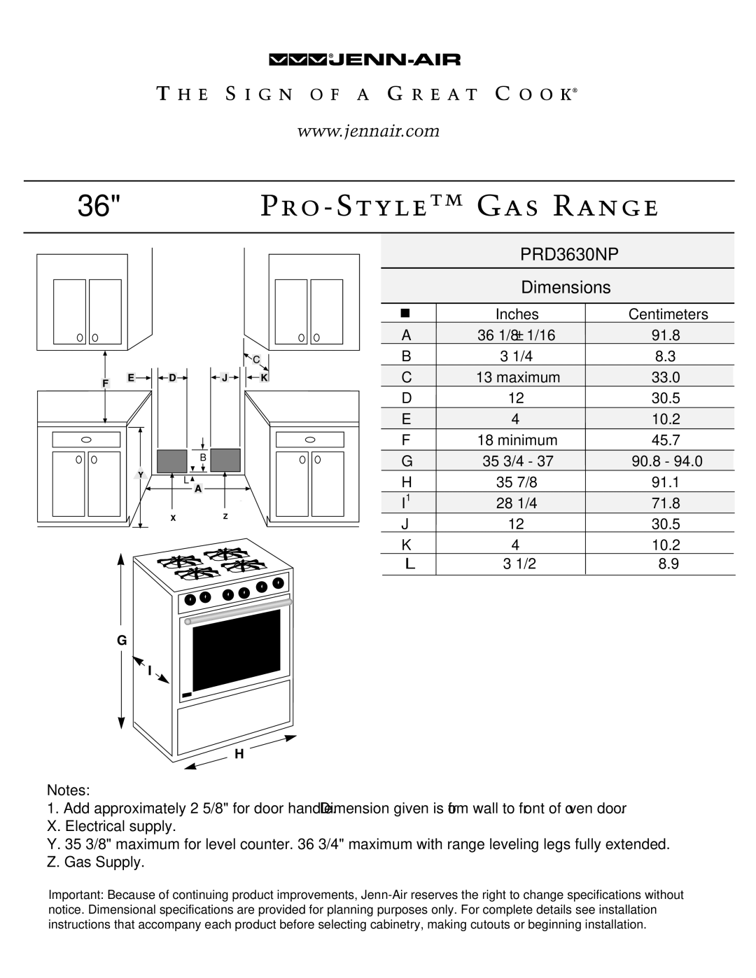 Jenn-Air PRD3630NP dimensions Dimensions 