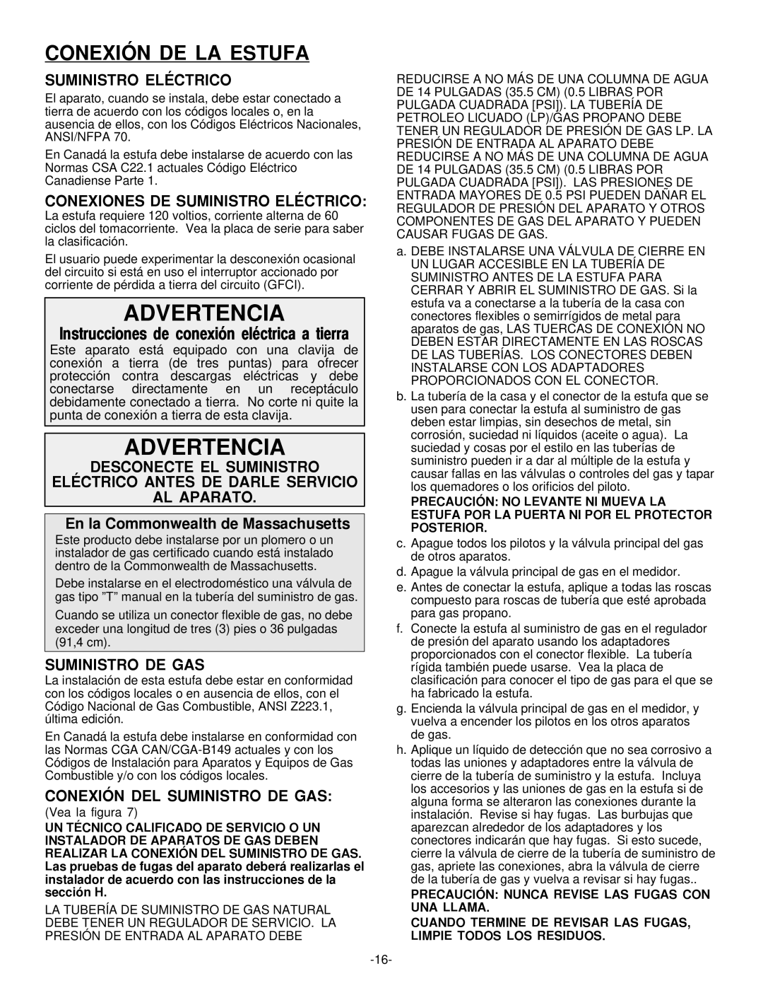 Jenn-Air Range installation manual Conexión DE LA Estufa, Conexiones DE Suministro Eléctrico, Suministro DE GAS 