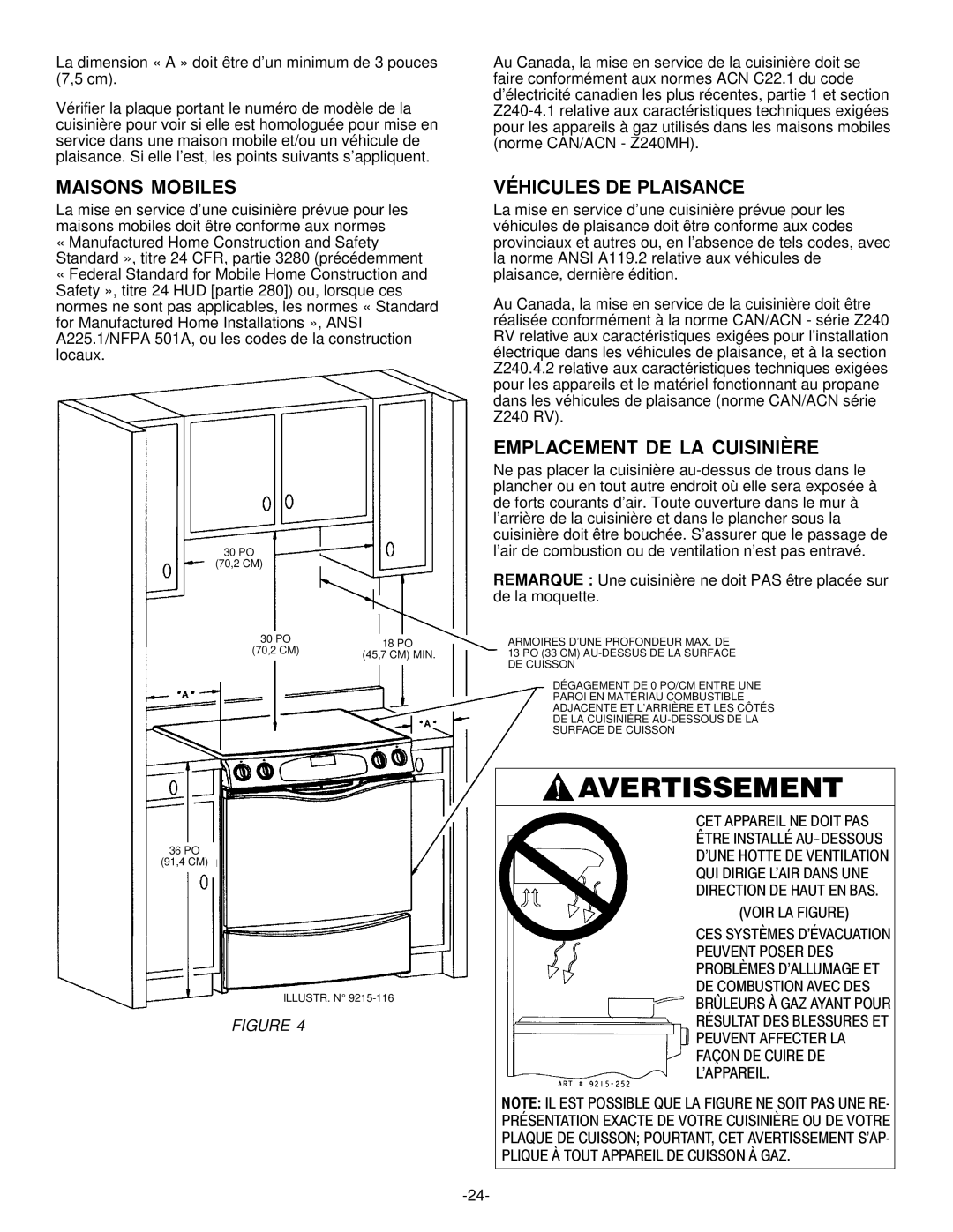 Jenn-Air Range installation manual Maisons Mobiles, Véhicules DE Plaisance, Emplacement DE LA Cuisinière 