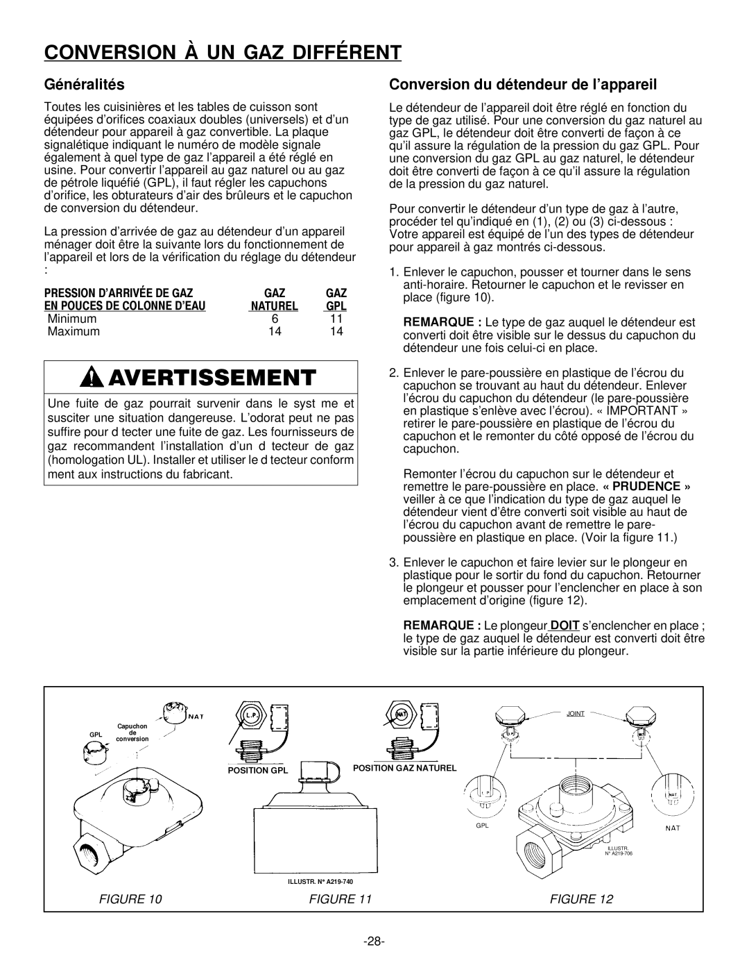 Jenn-Air Range installation manual Conversion À UN GAZ Différent, Généralités, Conversion du détendeur de l’appareil 