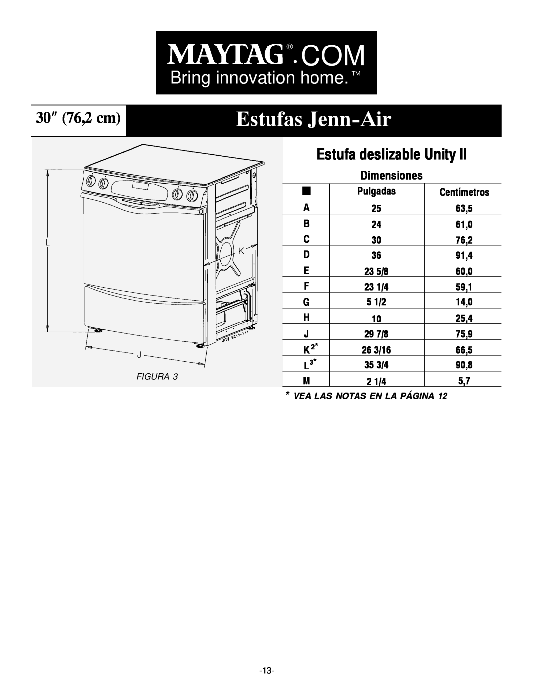 Jenn-Air Range installation manual Estufa deslizable Unity, Estufas Jenn-Air, Bring innovation home.t, 30 76,2 cm 