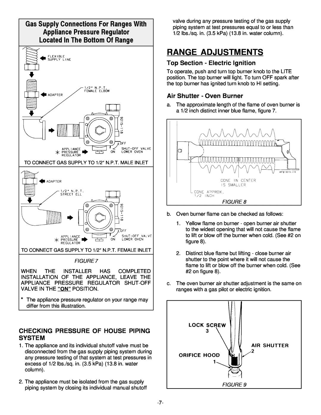 Jenn-Air Range Adjustments, Appliance Pressure Regulator Located In The Bottom Of Range, Air Shutter - Oven Burner 