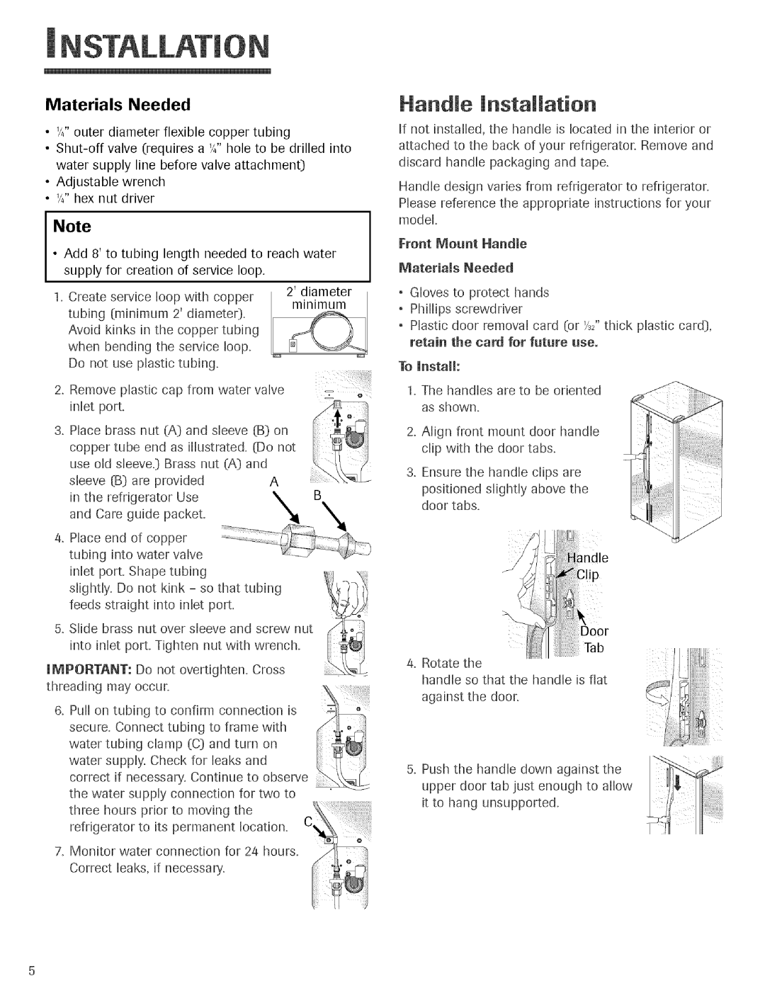 Jenn-Air Refrigerator important safety instructions Handme installation, Materials Needed 