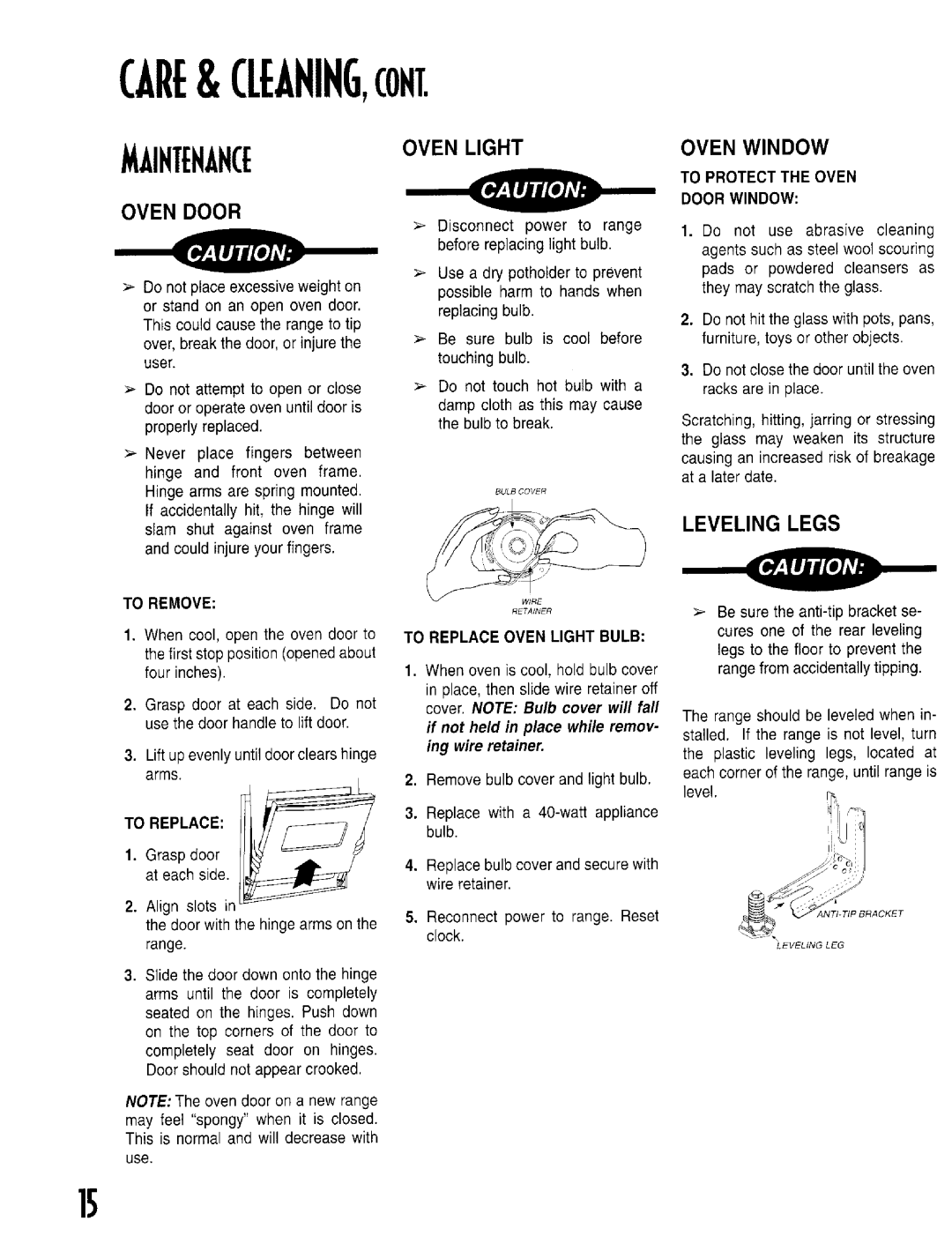 Jenn-Air RS-1 warranty Levelinglegs, To Remove, If not held in place while remov- ing wire retainer, Doorwindow 