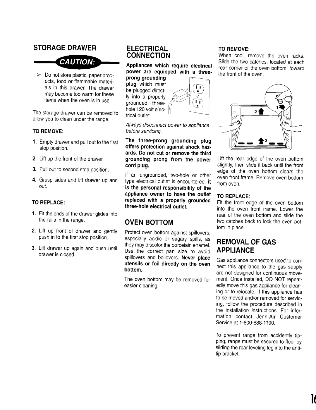 Jenn-Air RS-1 warranty Connection, Oven Bottom, Removalof GAS Appliance, Alwaysdisconnectpowerto appliance beforeservicing 