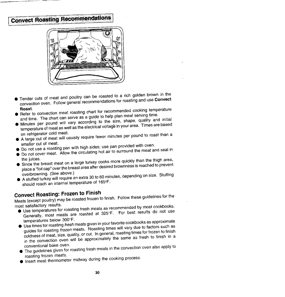 Jenn-Air SCE30600 manual Convect Roasting Frozen to Finish 