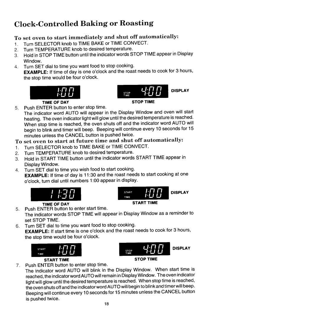 Jenn-Air SCE4320, SCE4340 manual Clock-ControlledBaking or Roasting, Display Time of DAY 