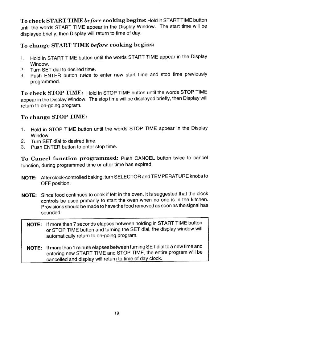 Jenn-Air SCE4340, SCE4320 manual To change Start Time before cooking begins, To change Stop Time 