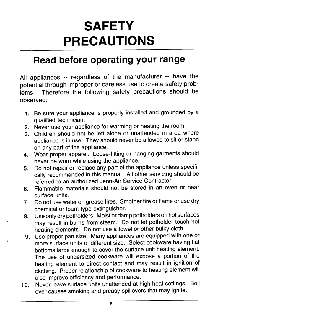 Jenn-Air SCE4340, SCE4320 manual Safety Precautions 