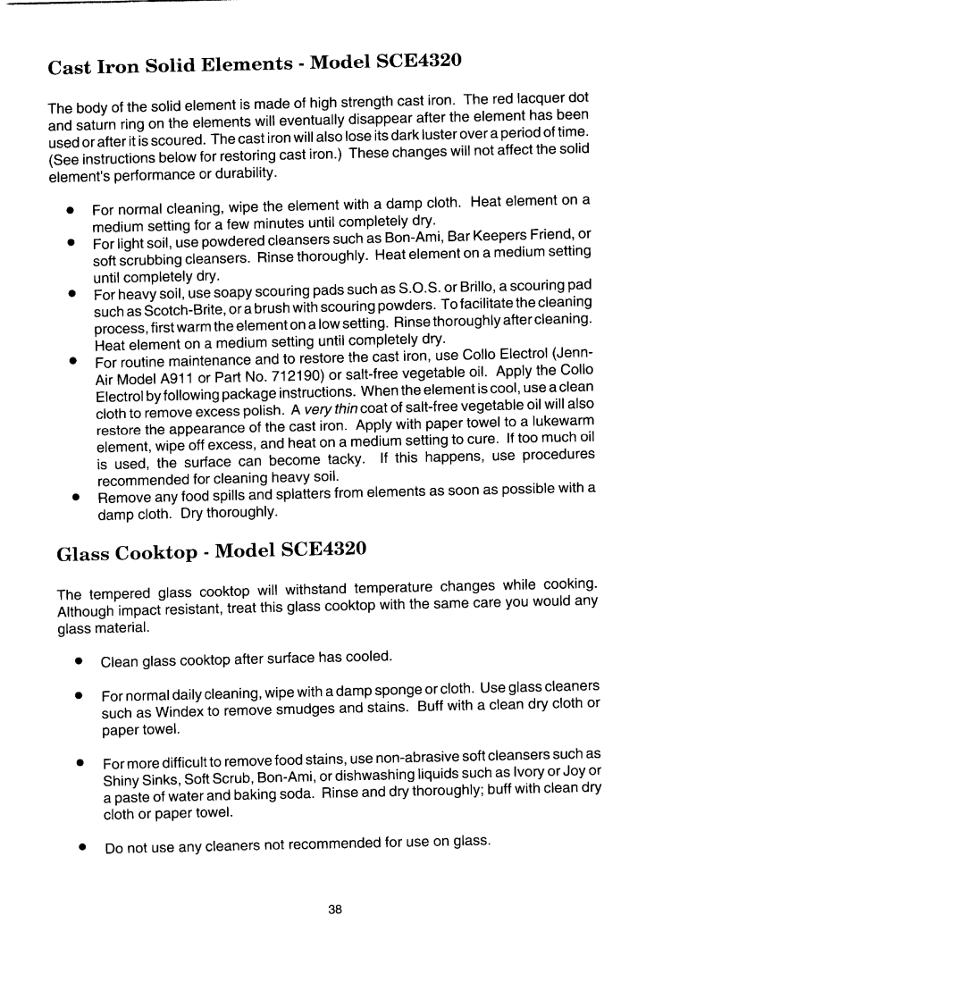 Jenn-Air SCE4340 manual Cast Iron Solid Elements Model SCE4320 