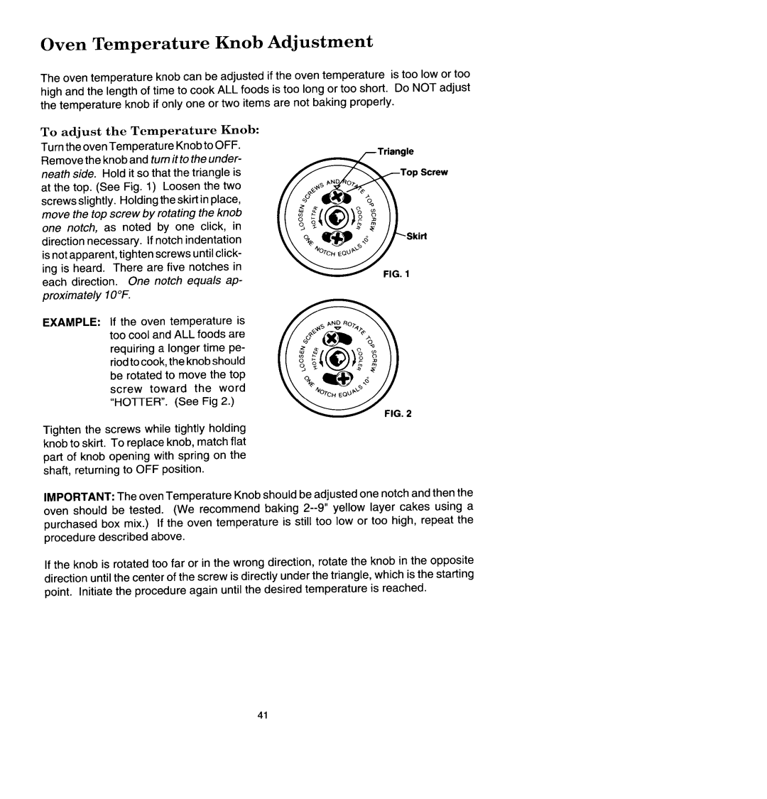 Jenn-Air SCE4340, SCE4320 manual Oven Temperature Knob Adjustment, To adjust the Temperature Knob 